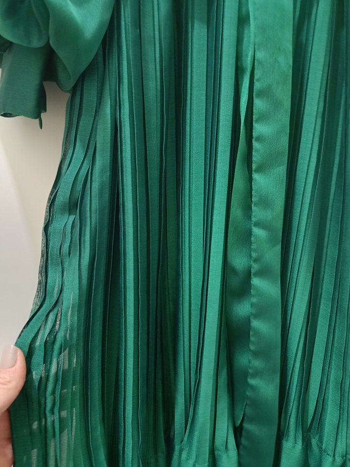 Kadın Yeşil Pilili Uzun Elbise - Görsel 4