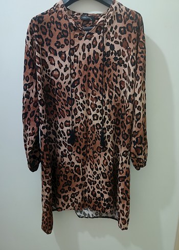 Kahverengi Leopar Desenli Kadın Tunik
