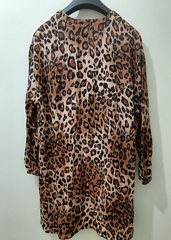 Kahverengi Leopar Desenli Kadın Tunik - Görsel 6