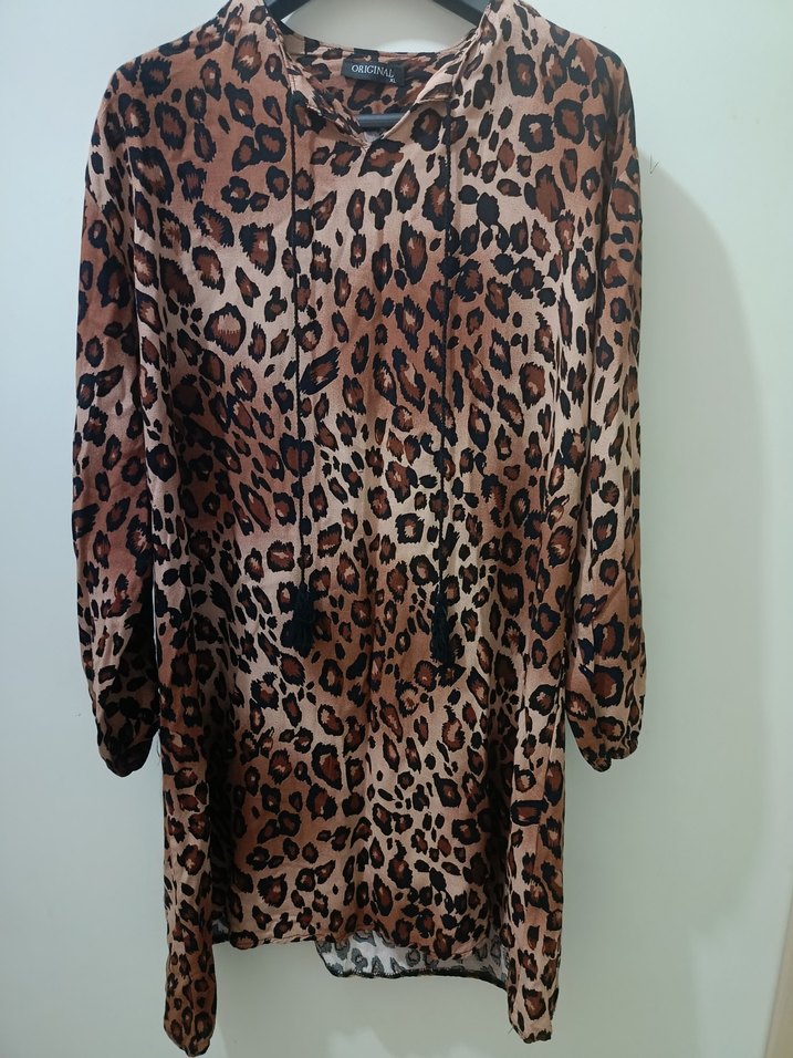Kahverengi Leopar Desenli Kadın Tunik - Görsel 2