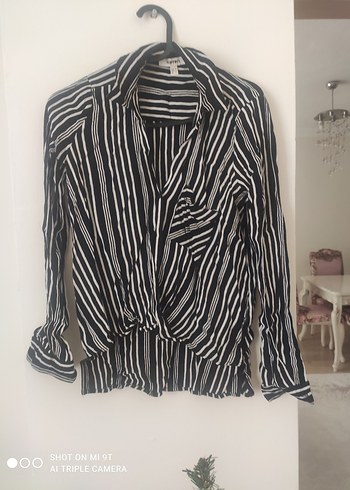 Kadın Gri Zebra Desenli Uzun Kollu Gömlek