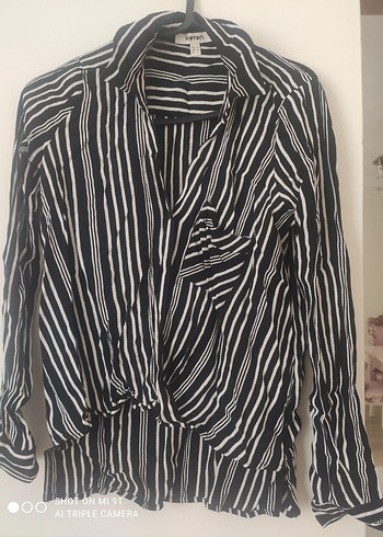 34 Beden Kadın Gri Zebra Desenli Uzun Kollu Gömlek