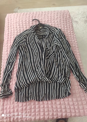 34 Beden gri Renk Kadın Gri Zebra Desenli Uzun Kollu Gömlek