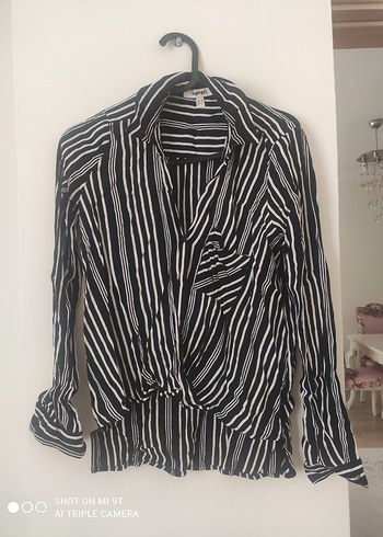 Koton Kadın Gri Zebra Desenli Uzun Kollu Gömlek