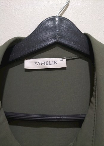 Famelin 46 beden düğmeli uzun kol asimetrik saten krep kumaş tunik