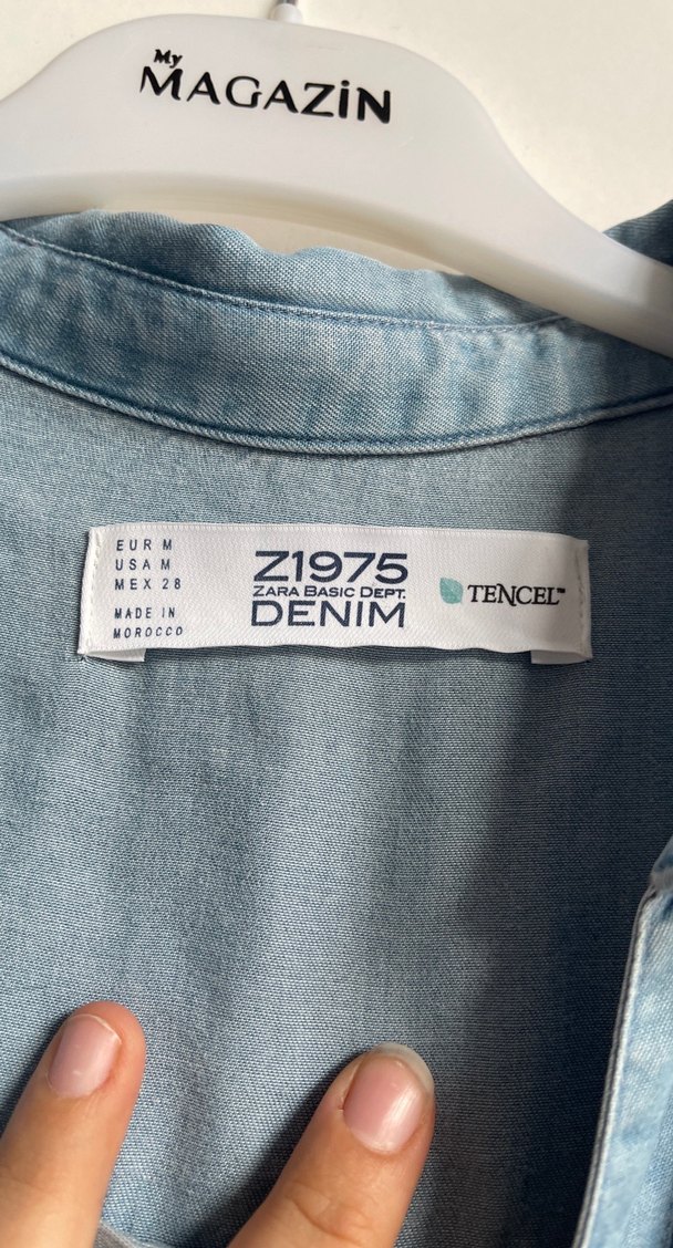 Düğmeli Mavi Denim Kadın Gömlek - Görsel 3