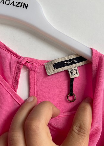 Pembe Fırfırlı Mini Kadın Bluz - Görsel 3