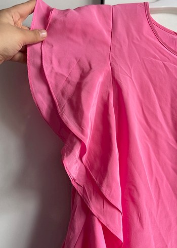 Pembe Fırfırlı Mini Kadın Bluz - Görsel 2