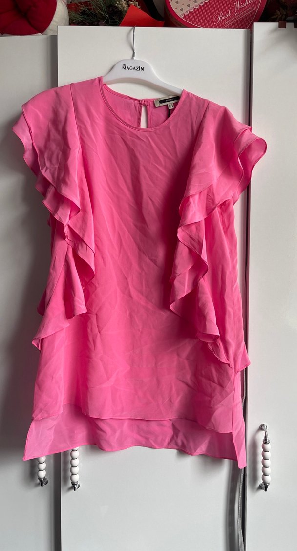 Pembe Fırfırlı Mini Kadın Bluz - Görsel 5