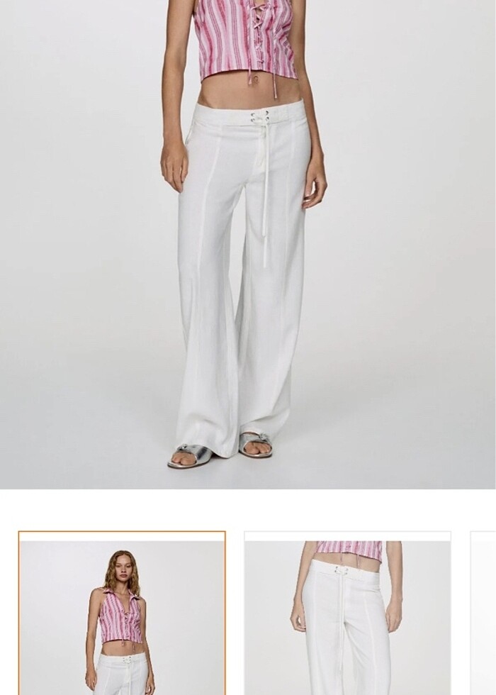 Etiketli Mango Keten Pantolon - Görsel 2