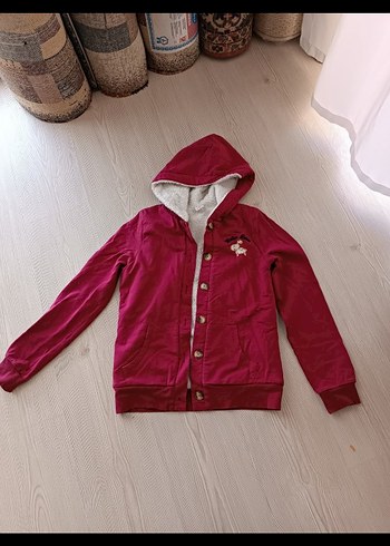 Bordo Kapüşonlu Düğmeli
