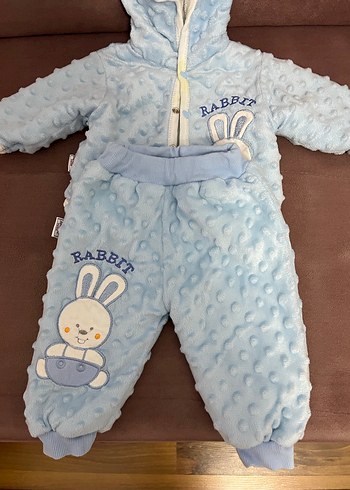 Mavi Kapüşonlu Bebek Tulum, Nakışlı ve Kürklü - Görsel 2