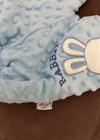Mavi Kapüşonlu Bebek Tulum, Nakışlı ve Kürklü - Görsel 5