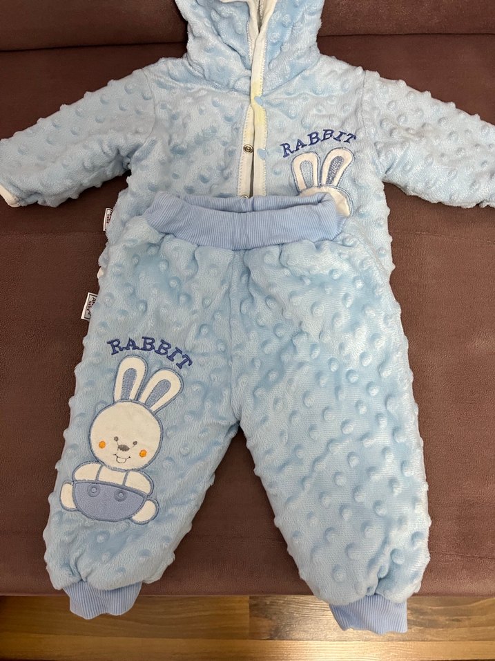 Mavi Kapüşonlu Bebek Tulum, Nakışlı ve Kürklü - Görsel 2