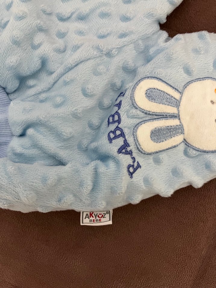 Mavi Kapüşonlu Bebek Tulum, Nakışlı ve Kürklü - Görsel 5
