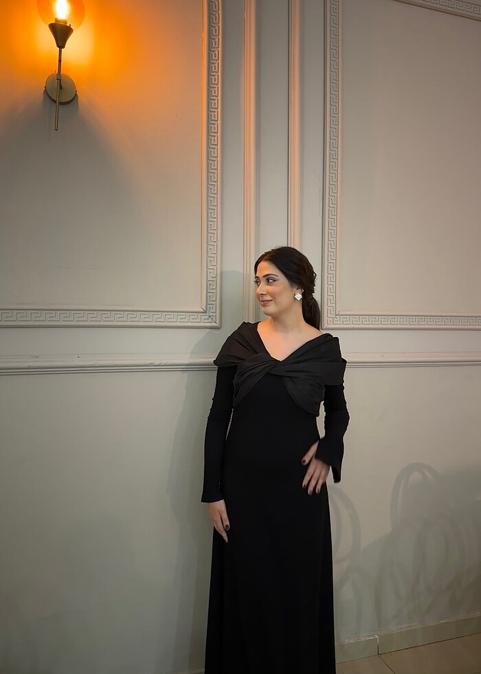 nocturne açık omuzlu uzun elbise - Görsel 3