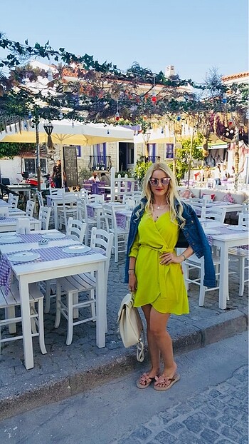 Tek kol şifon elbise - Görsel 2