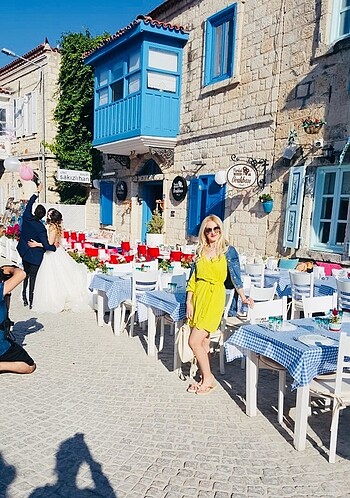 Tek kol şifon elbise - Görsel 4