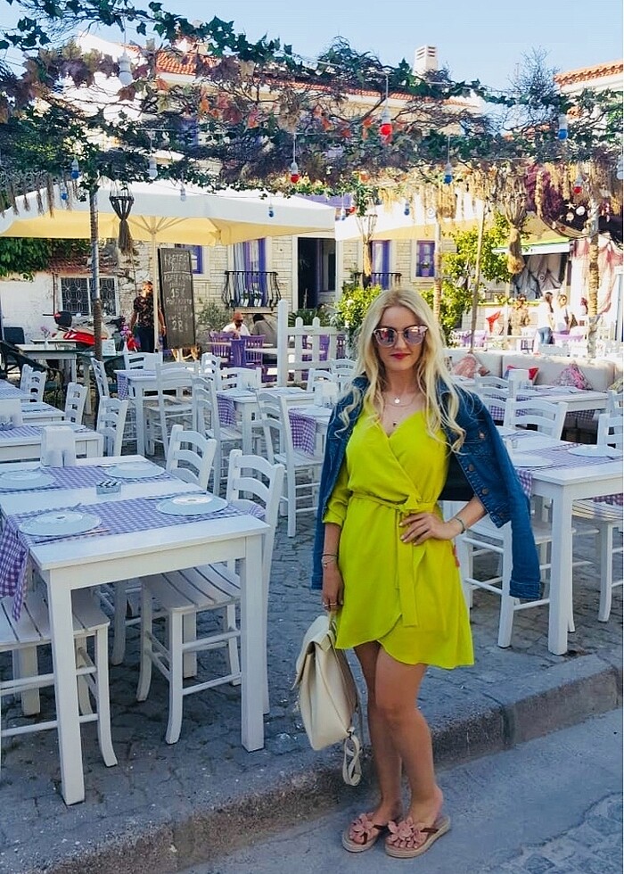 Tek kol şifon elbise - Görsel 2