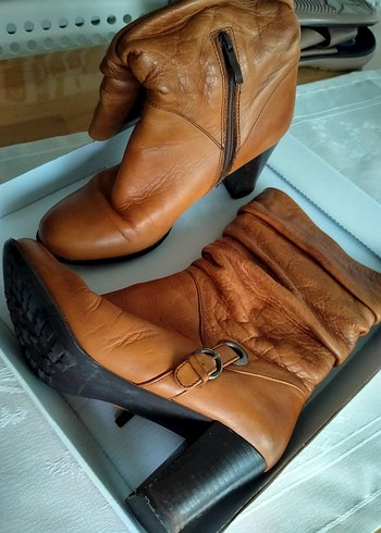 Kahverengi Deri Tokalı Dizüstü Bot - Görsel 2