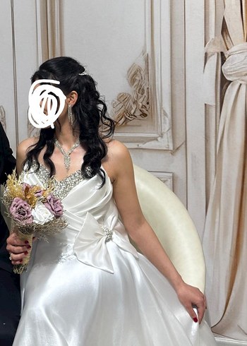 Parlak Beyaz Straplez A Kesim Nikah elbisesi - Görsel 2