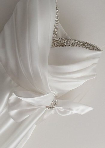 Parlak Beyaz Straplez A Kesim Nikah elbisesi - Görsel 5