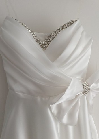 Parlak Beyaz Straplez A Kesim Nikah elbisesi - Görsel 4