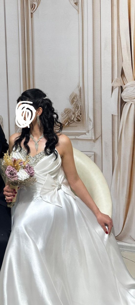 Parlak Beyaz Straplez A Kesim Nikah elbisesi - Görsel 2