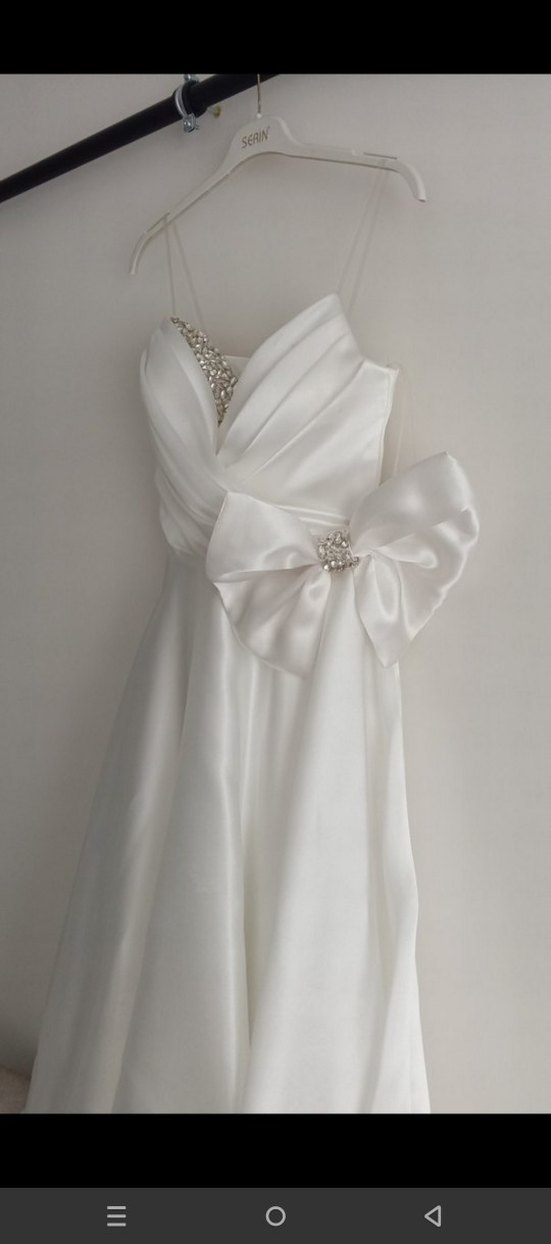 Parlak Beyaz Straplez A Kesim Nikah elbisesi - Görsel 3