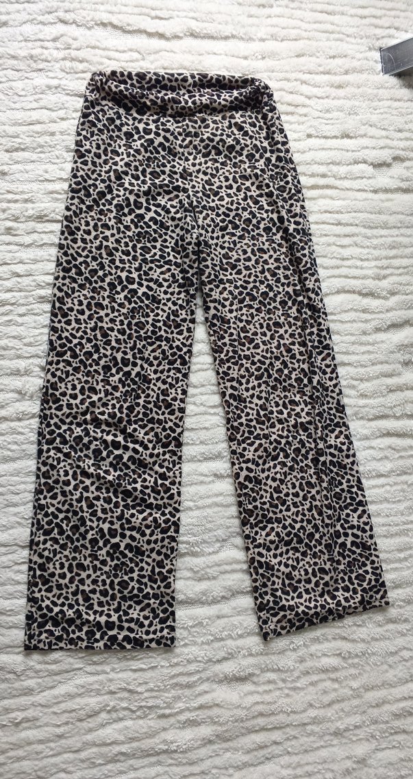 Kadın Geniş Kesim Uzun Leopar Desenli Pantolon - Görsel 3