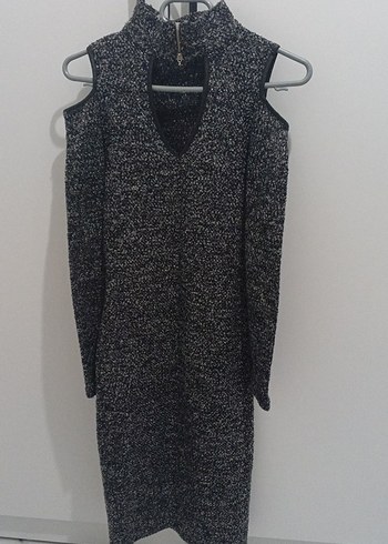 Gri Uzun Kollu V Yaka Triko Elbise - Görsel 3