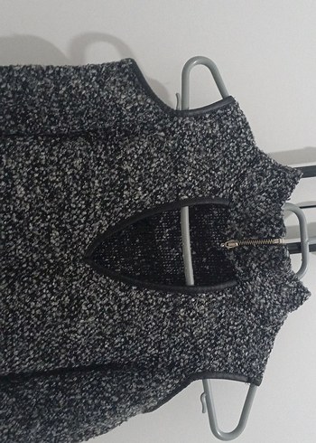 Gri Uzun Kollu V Yaka Triko Elbise - Görsel 2