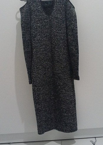 Gri Uzun Kollu V Yaka Triko Elbise - Görsel 4