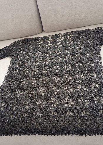 Gri Dantel Detaylı Uzun Kollu Triko Kazak - Görsel 3