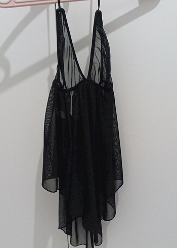Siyah Gotik İnce Askılı Mini Gecelik - Görsel 2