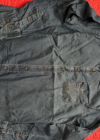 Gri Denim Erkek Gömlek, Düğmeli, Salaş