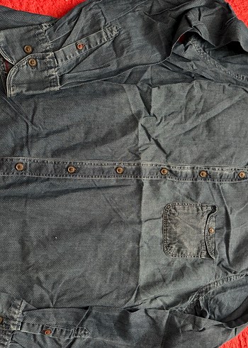 Lufian Gri Denim Erkek Gömlek, Düğmeli, Salaş