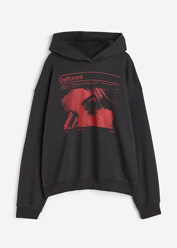 Deftones Baskılı Siyah Kapüşonlu Sweatshirt