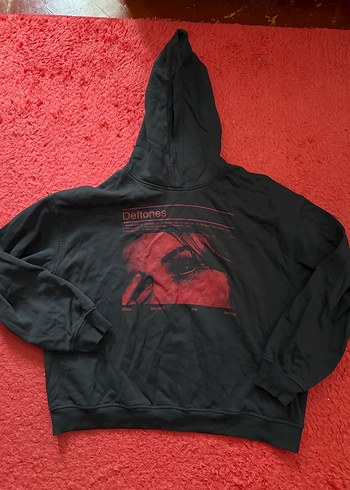 m Beden Deftones Baskılı Siyah Kapüşonlu Sweatshirt