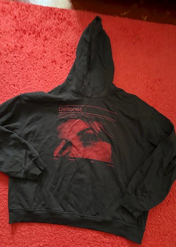 m Beden kırmızı Renk Deftones Baskılı Siyah Kapüşonlu Sweatshirt