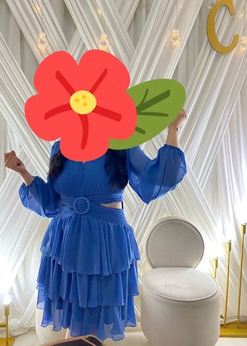 Zara Mavi Volanlı Midi Bohem Elbise