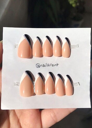 Siyah Beyaz Gri Nail Art Takma Tırnak 
