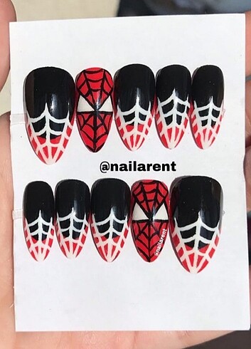 Spiderman Siyah Nail Art Takma Tırnak 