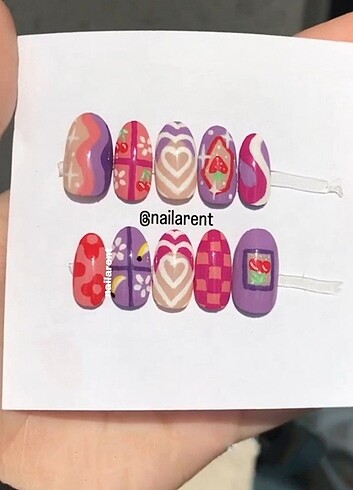 Kızıl Mor Nail Art Takma Tırnak 