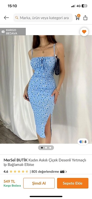 Trendyol & Milla Mavi cicekli elbise