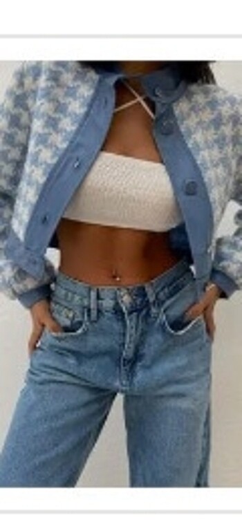 Mavi crop ceket