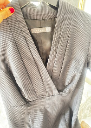 Koton marka antrasit v yaka ofis elbisesi - Görsel 3