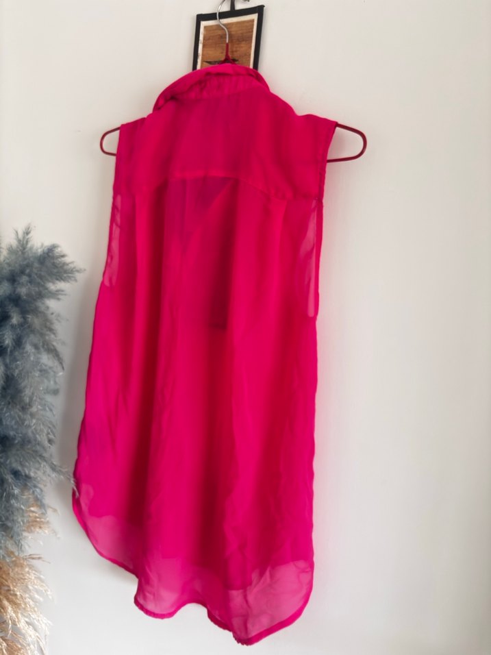 H&M 36 beden Pembe Düğmeli Kolsuz Kadın Gömlek - Görsel 3