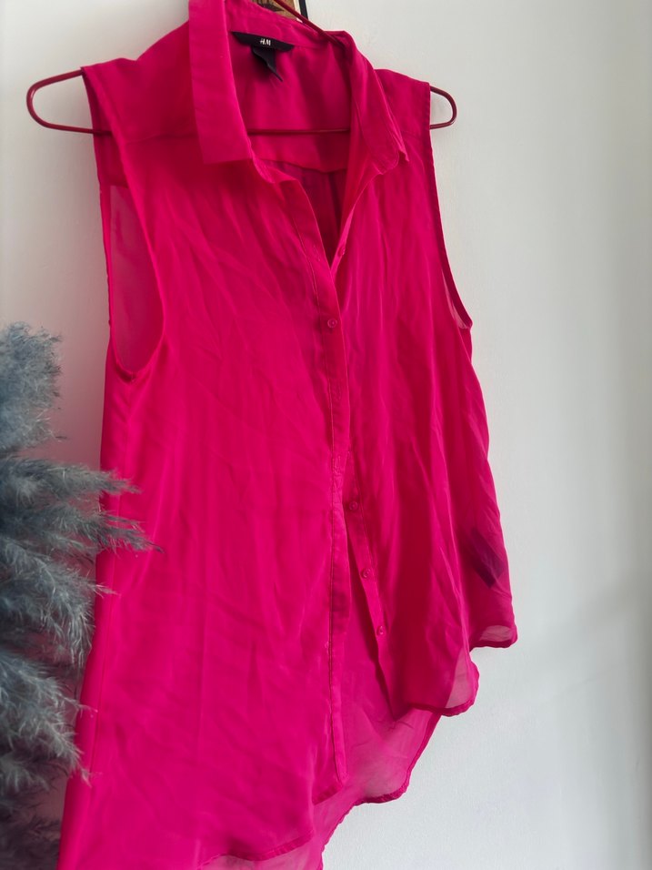 H&M 36 beden Pembe Düğmeli Kolsuz Kadın Gömlek - Görsel 4