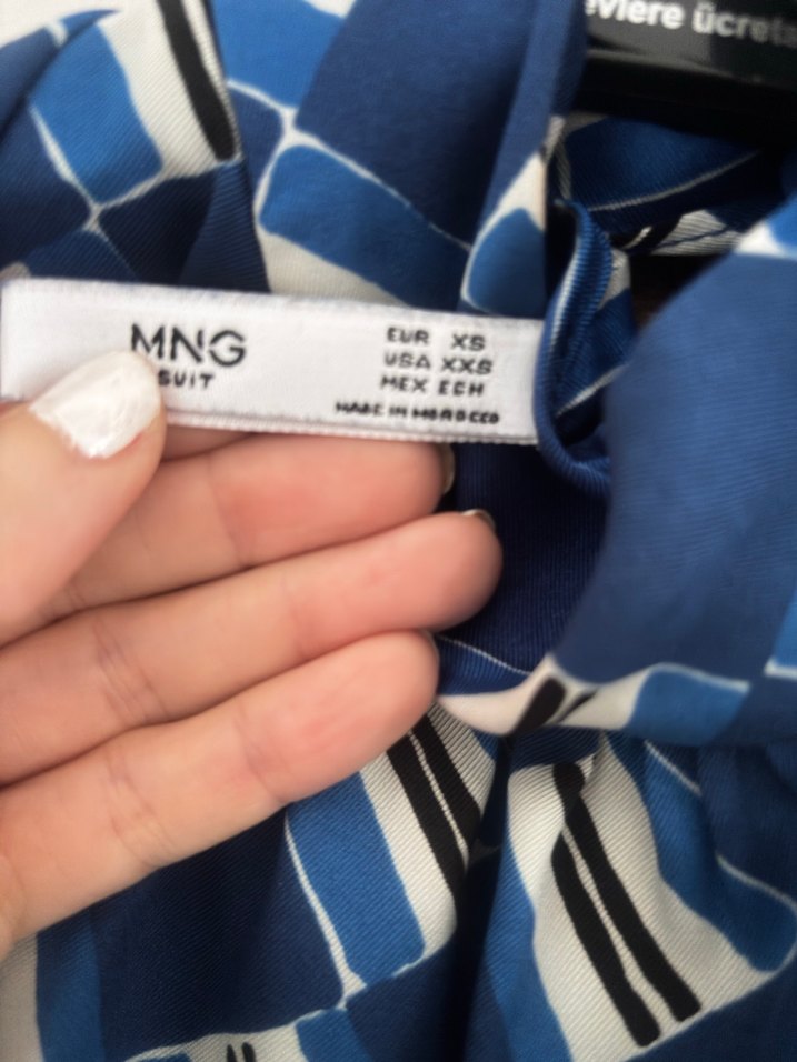 Mango Mavi Drapeli Halter şal Yaka Kadın Bluz - Görsel 3